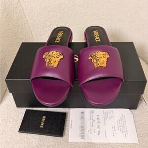 Versace Purple Slides with Gold Medusa NWT
